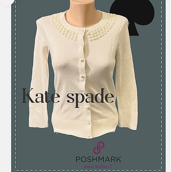 kate spade Sweaters - KATE SPADE WHITE PEAL SCOOP NECK BUTTON UP CARDIGAN SWEATER XS
